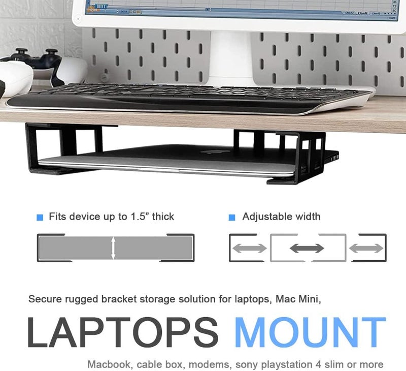 IFCASE Under Desk Laptop Mount, Metal Under Desk Shelf Holder for Laptop, Mac mini, MacBook, Keyboard with Anti-Scratch Silicone (Black) - Image 2